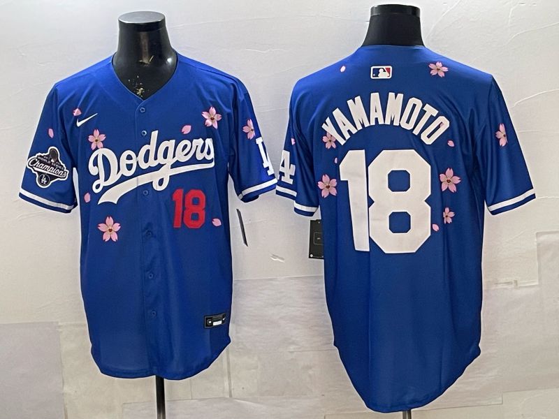 Men Los Angeles Dodgers #18 Yamamoto Blue Sakura Edition 2026 Nike MLB Jersey 0016->los angeles dodgers->MLB Jersey